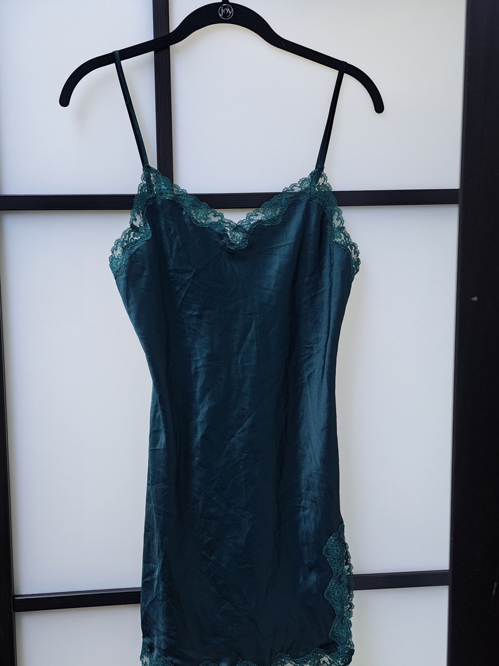 Victoria's Secret Y2K Jewel Tone Emerald Lace-Trim Satin Slip Dress Size Small